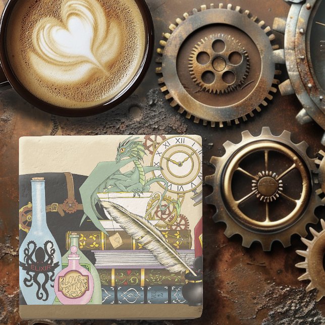 Steampunk Dragon Potions Books Stone Coaster (Creator Uploaded)