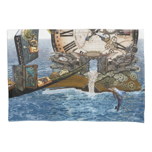 Steampunk dragon story book pillowcase (Front)