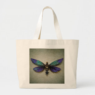 Steampunk Dragonflies Blue Green Purple Large Tote Bag