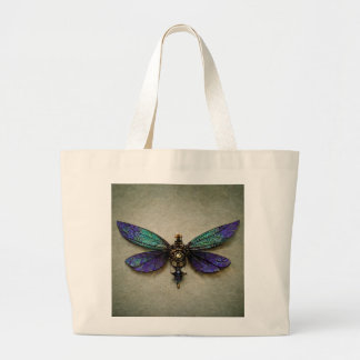 Steampunk Dragonflies Blue Green Purple Large Tote Bag