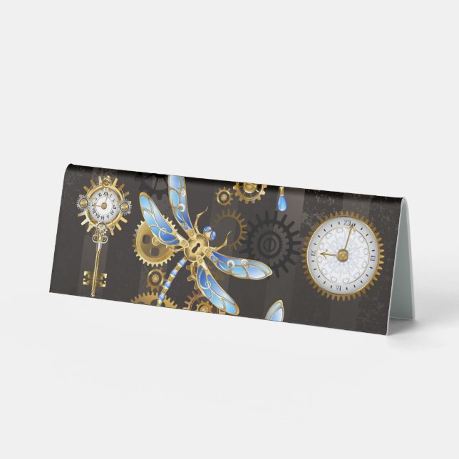 Steampunk Dragonflies on brown striped background (Front)