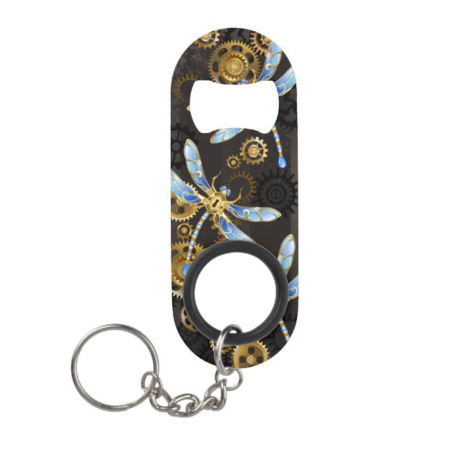 Steampunk Dragonflies on brown striped background (Front)