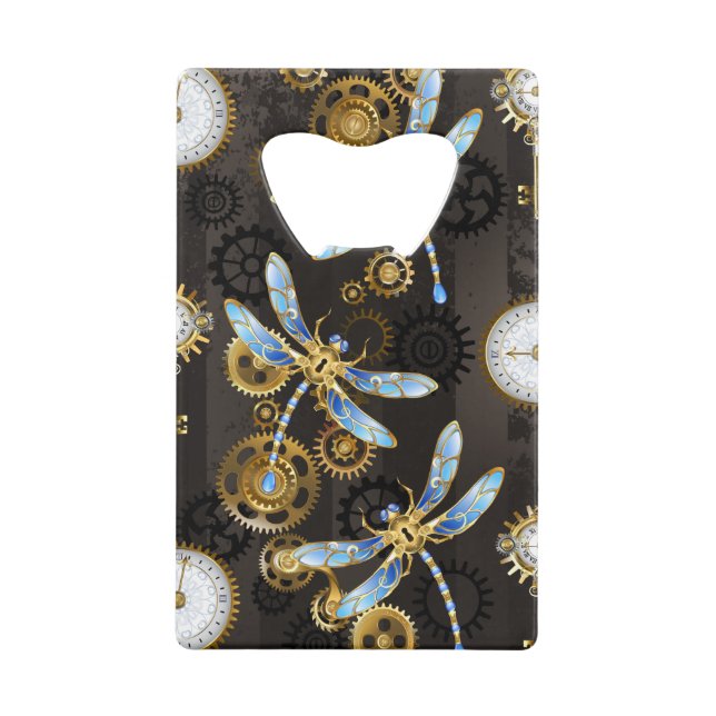Steampunk Dragonflies on brown striped background (Front)