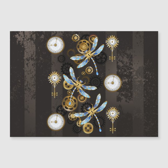 Steampunk Dragonflies on brown striped background (Front)