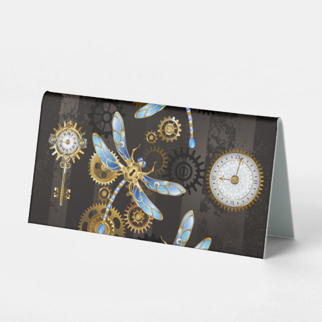 Steampunk Dragonflies on brown striped background (Front)