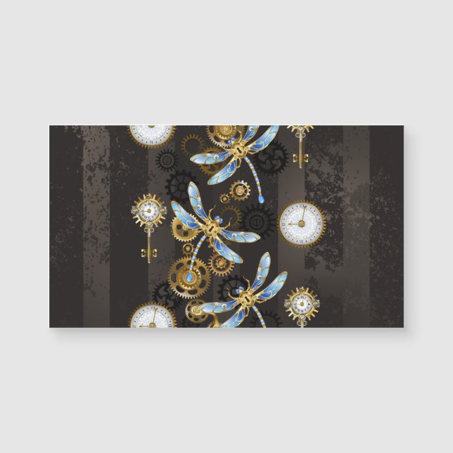 Steampunk Dragonflies on brown striped background (Front)