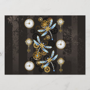 Steampunk Dragonflies on brown striped background Advice Card