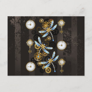 Steampunk Dragonflies on brown striped background Advice Card