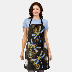 Steampunk Dragonflies on brown striped background Apron