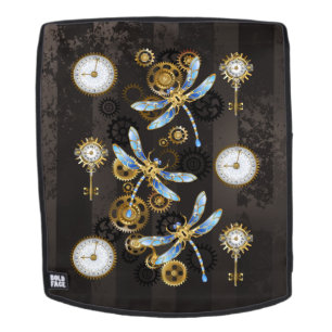 Steampunk Dragonflies on brown striped background Backpack