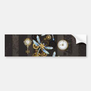 Steampunk Dragonflies on brown striped background Bumper Sticker
