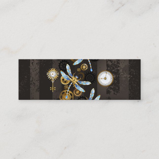 Steampunk Dragonflies on brown striped background Calling Card (Front)