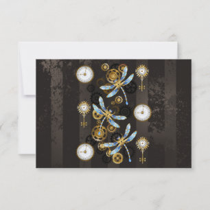 Steampunk Dragonflies on brown striped background Card