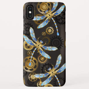 Steampunk Dragonflies on brown striped background iPhone XS Max Case