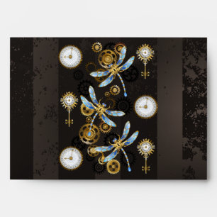 Steampunk Dragonflies on brown striped background Envelope