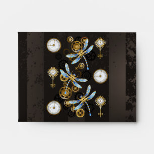 Steampunk Dragonflies on brown striped background Envelope