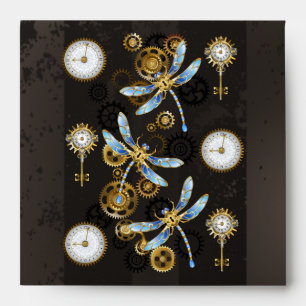 Steampunk Dragonflies on brown striped background Envelope
