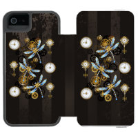 Steampunk Dragonflies on brown striped background
