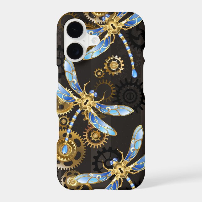 Steampunk Dragonflies on brown striped background iPhone Case (Back)