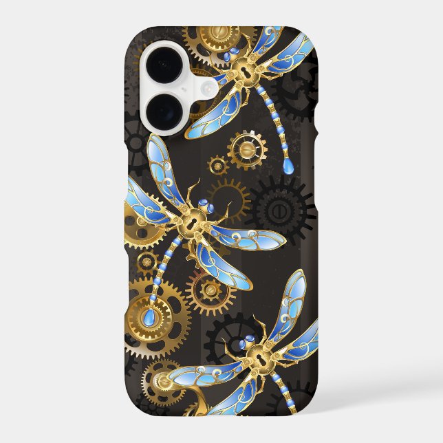 Steampunk Dragonflies on brown striped background iPhone Case (Back)