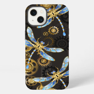Steampunk Dragonflies on brown striped background iPhone 13 Case