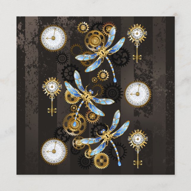 Steampunk Dragonflies on brown striped background Menu (Front)