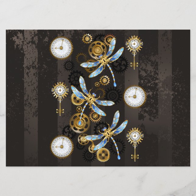 Steampunk Dragonflies on brown striped background Menu (Front)