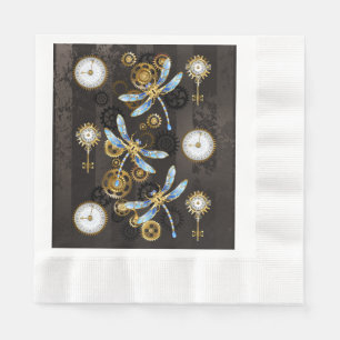 Steampunk Dragonflies on brown striped background Napkin