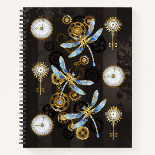 Steampunk Dragonflies on brown striped background Notebook
