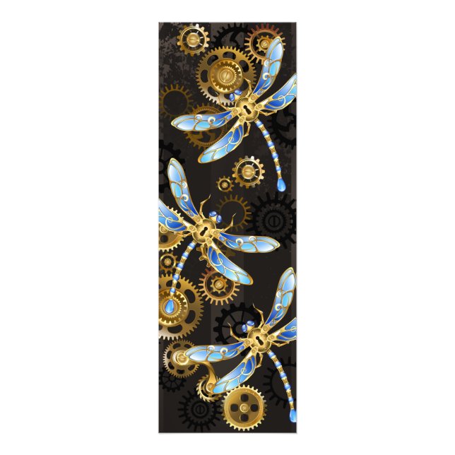 Steampunk Dragonflies on brown striped background Photo Print (Front)