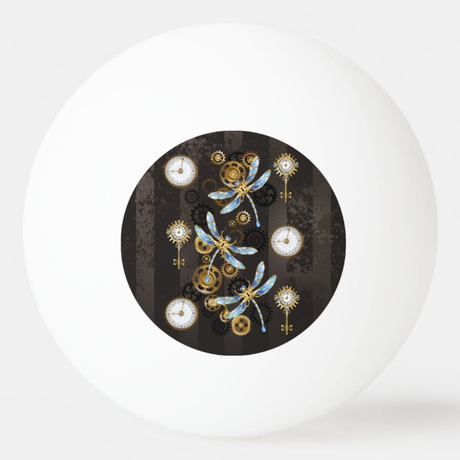 Steampunk Dragonflies on brown striped background Ping Pong Ball (Front)