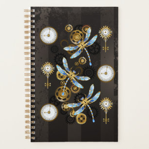 Steampunk Dragonflies on brown striped background Planner