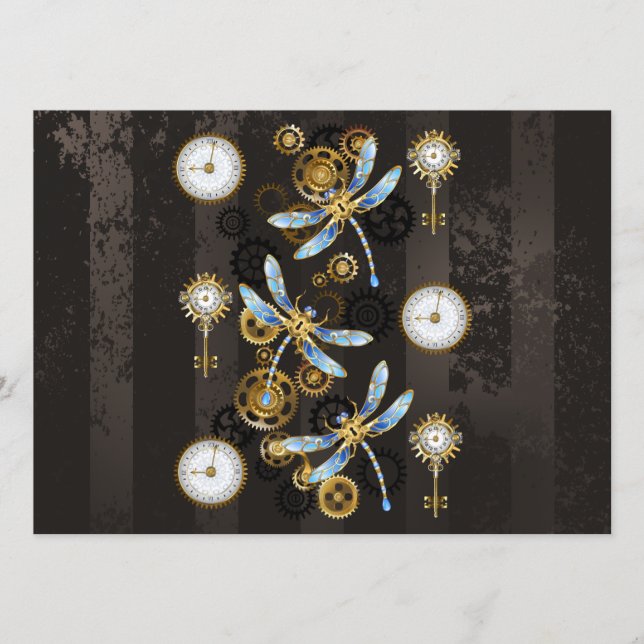 Steampunk Dragonflies on brown striped background Program (Front)