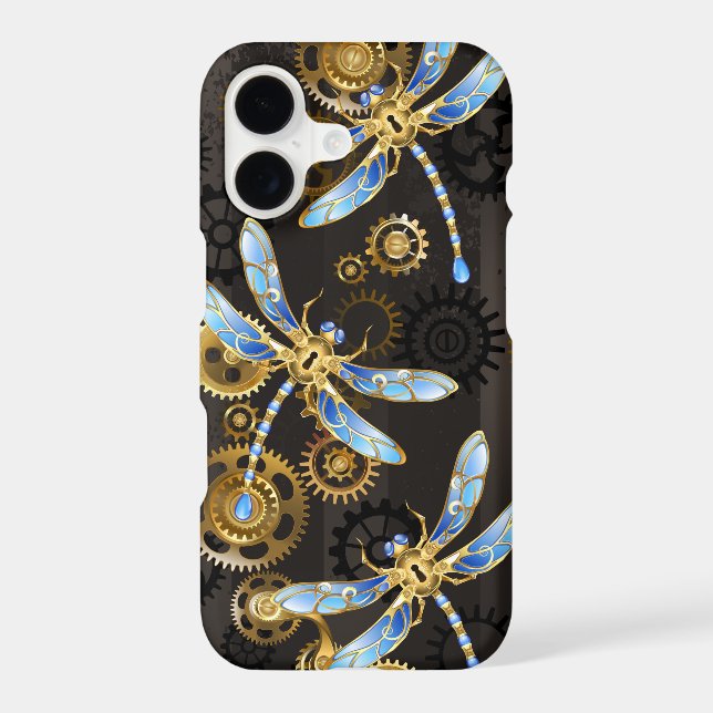 Steampunk Dragonflies on brown striped background Samsung Galaxy Case (Back)