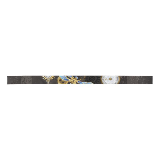 Steampunk Dragonflies on brown striped background Satin Ribbon (Front)
