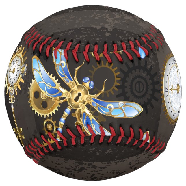 Steampunk Dragonflies on brown striped background Softball (Front)