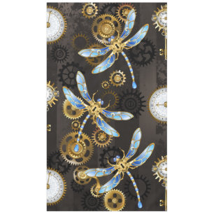 Steampunk Dragonflies on brown striped background Tablecloth