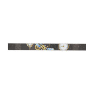 Steampunk Dragonflies on brown striped background Wrap Around Label