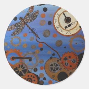 Steampunk dragonfly and heart classic round sticker
