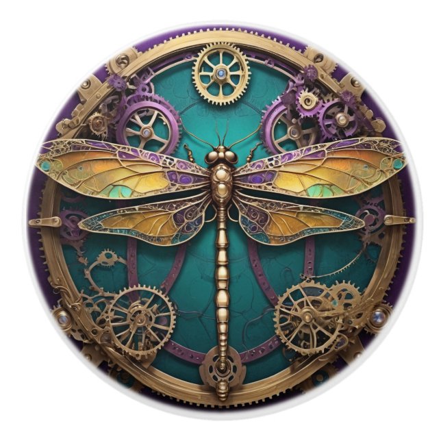 Steampunk Dragonfly Ceramic Knob (Front)