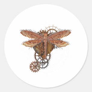 Steampunk Dragonfly T Shirt Vintage Gears Goth Men Classic Round Sticker