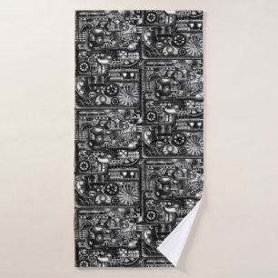 steampunk draw machinery cartoon mechanism pattern bath towel