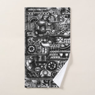 steampunk draw machinery cartoon mechanism pattern hand towel