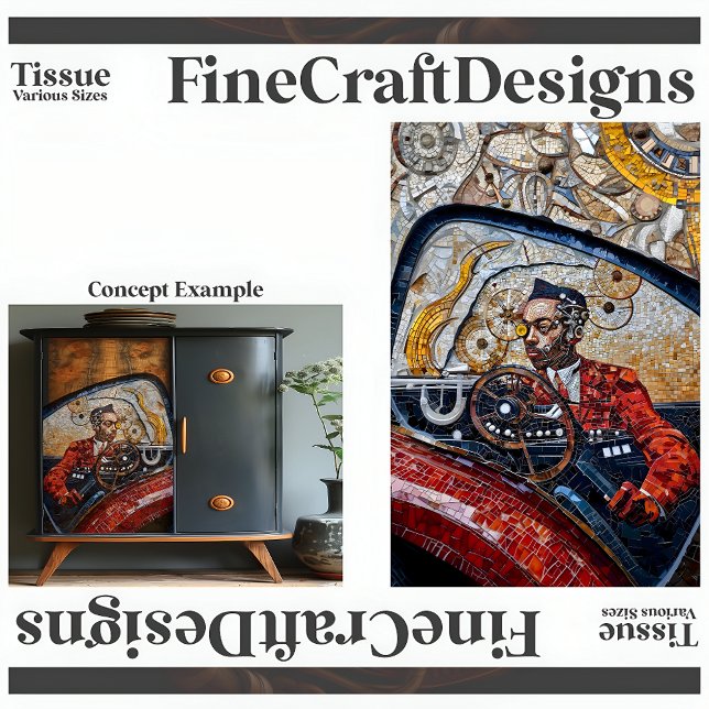 Steampunk Driver In Red Sports Car A5R Decoupage Tissue Paper (Creator Uploaded)