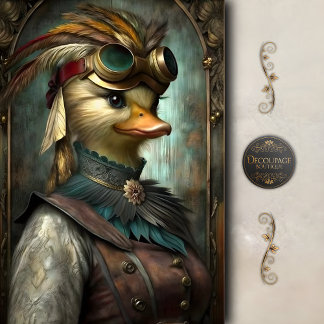 Steampunk Duck Whimsical Vintage Decoupage Tissue Paper