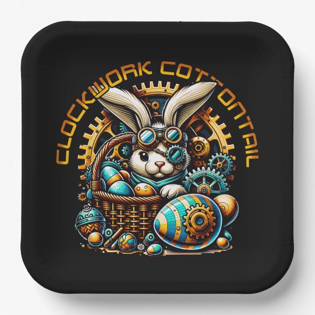 Steampunk Easter Bunny Paper Plate (Front)