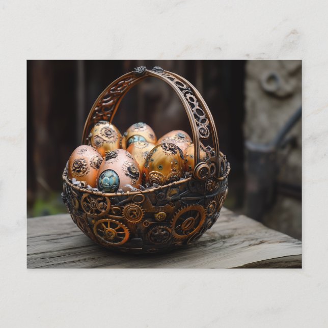 Steampunk Easter Greetings Holiday Postcard (Front)