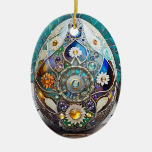 Steampunk Easter Ornate Blue Egg Ceramic Ornament