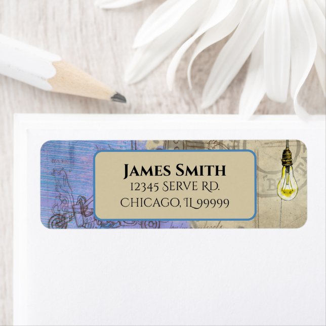 Steampunk Edison Light Bulb Return Address Label (Insitu)