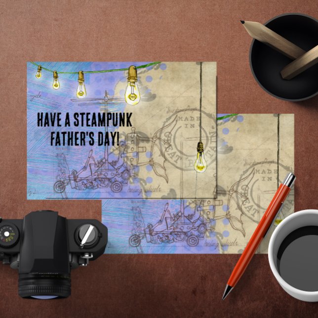 Steampunk Edison Lights on a Wire Father's Day Holiday Card (Creator Uploaded)